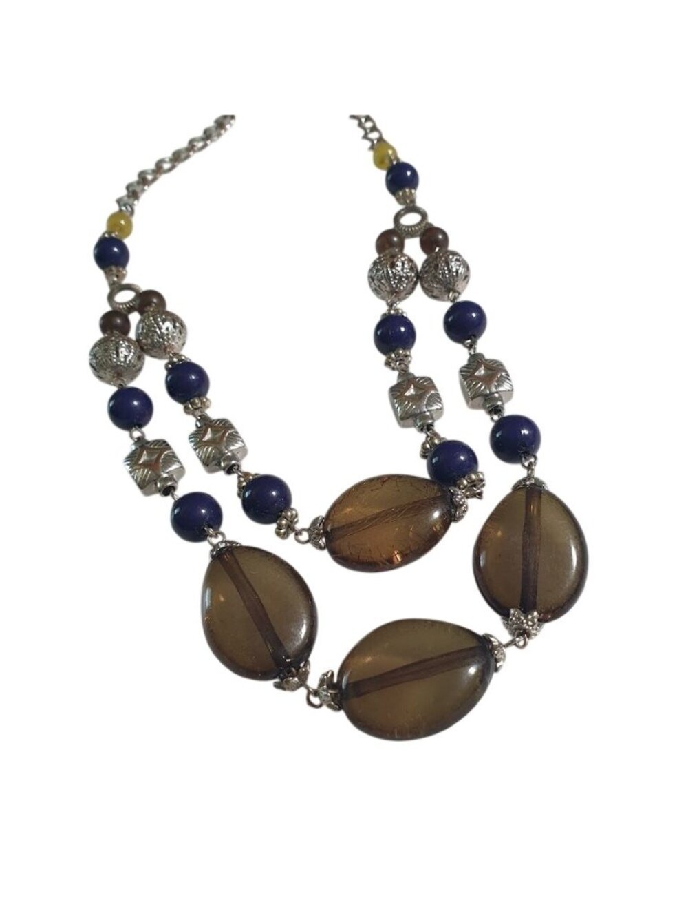 Vintage Beaded Artisan Robert Rose Necklace Silver Tone Chain Adjustable Clasp